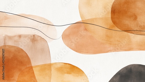 Abstract watercolor shapes in warm earth tones. Organic, flowing lines and soft color gradients create a calming and minimalist aesthetic