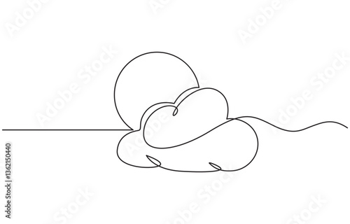 Cloud one line drawing, Continuous one line drawing of a cloud isolated on a simple background vector illustration, Sun and clouds continuous one line drawing.