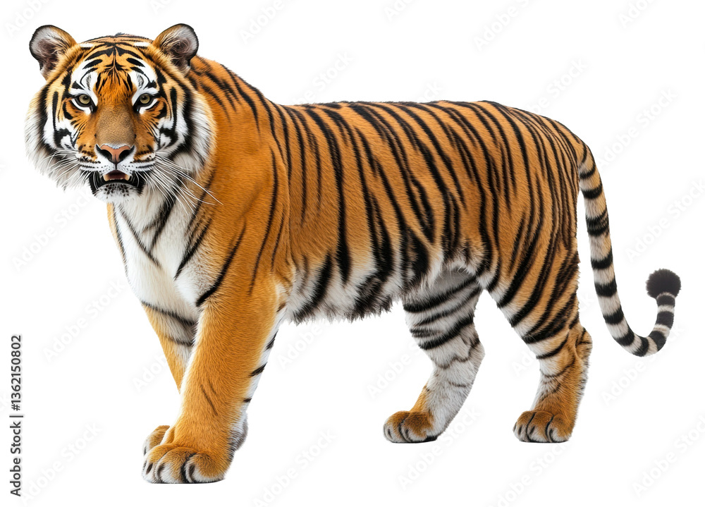 Fototapeta premium Tiger walking through natural habitat wildlife isolated on transparent background
