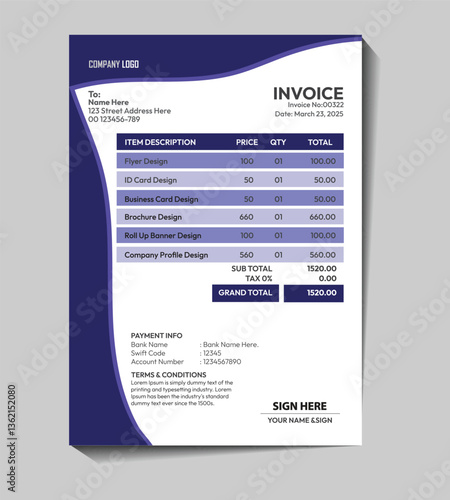Blue corporate invoice design template