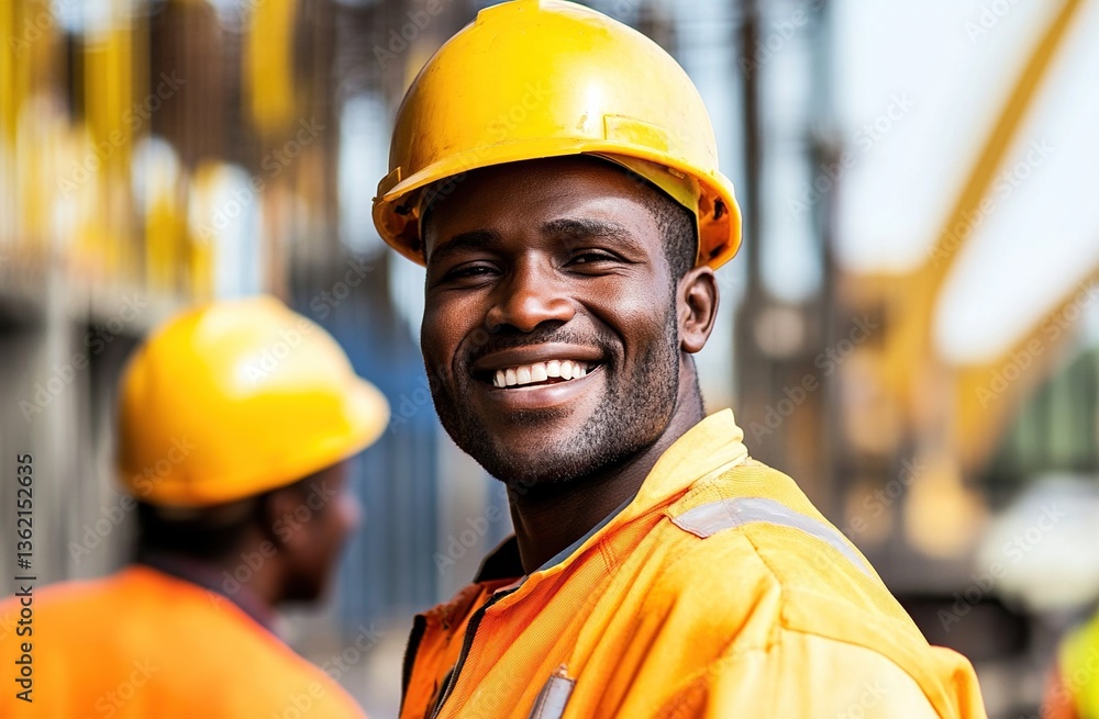 Portrait of a Smiling Construction Worker in a Yellow Hard Hat Portrait of a Smiling Construction Worker in a Yellow Hard Hat