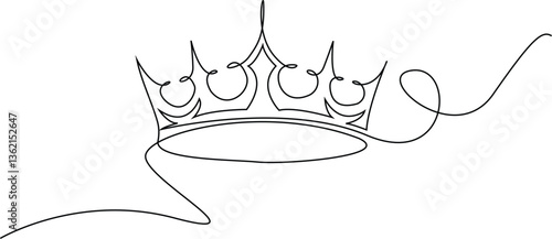 Crown in one continuous line drawing. One line Crown. Outline crown. Element for interior design and presentations. Vector illustration.