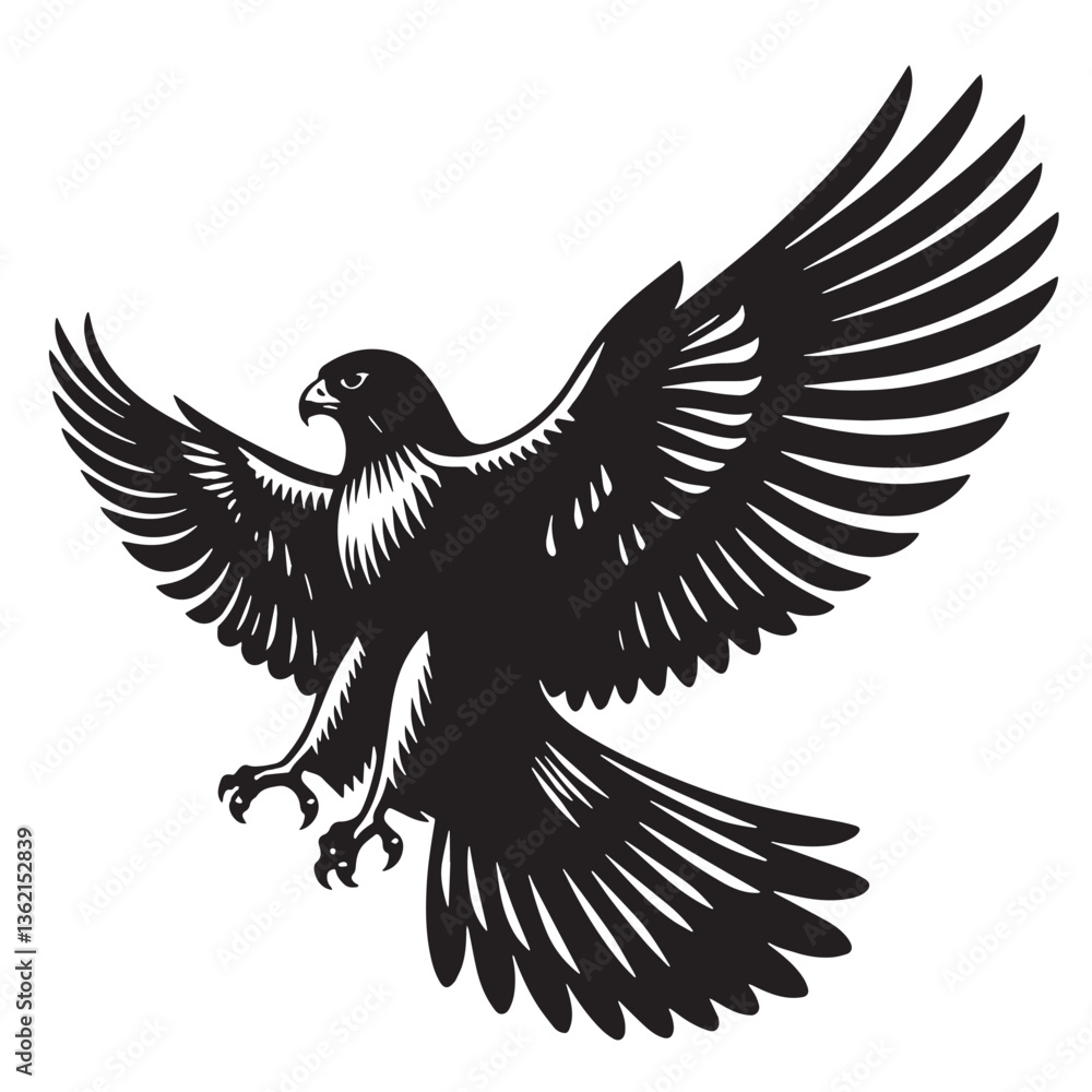 Fototapeta premium Black Color Falcon Silhouette Vector Illustration, Solid White Background