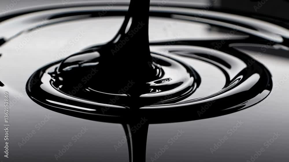 Close-up, high-angle shot of glossy black liquid swirling, creating abstract patterns. Ideal for a video on fluid dynamics or art concepts. Live desktop wallpaper. Close-up, high-angle shot of glossy black liquid swirling, creating abstract patterns. Ideal for a video on fluid dynamics or art concepts. Live desktop wallpaper.