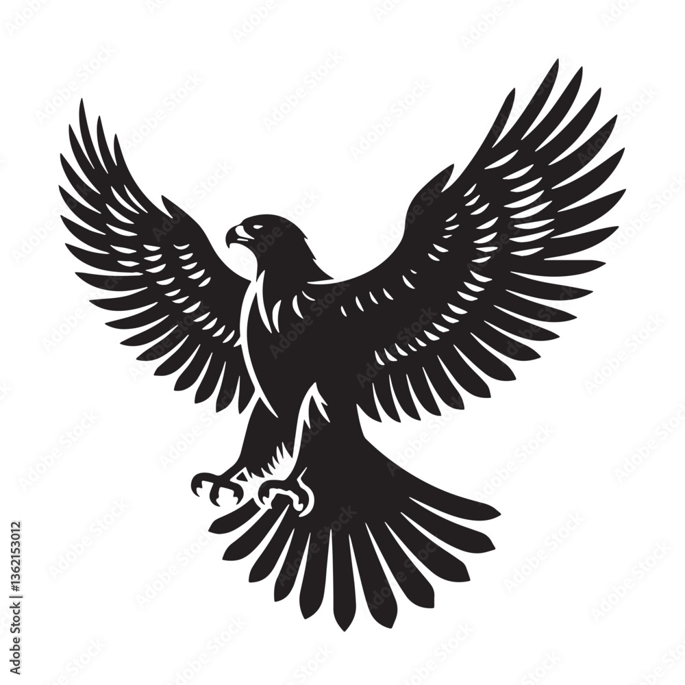 Obraz premium Black Color Falcon Silhouette Vector Illustration, Solid White Background