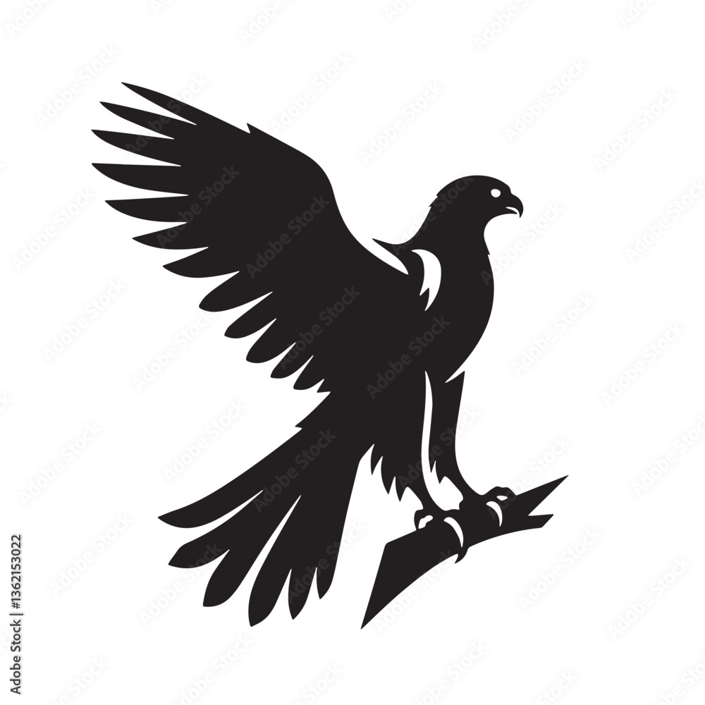 Fototapeta premium Black Color Falcon Silhouette Vector Illustration, Solid White Background
