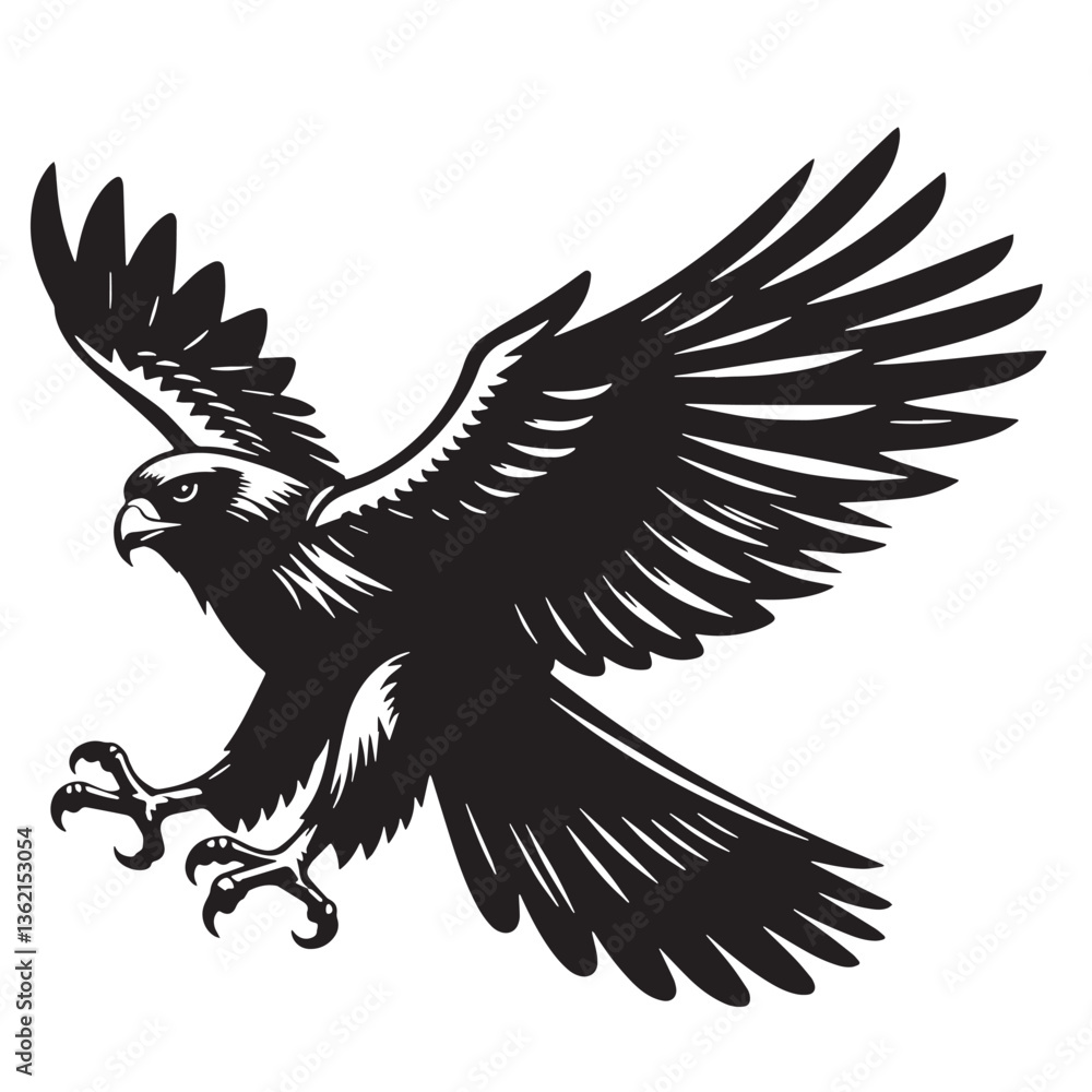 Obraz premium Black Color Falcon Silhouette Vector Illustration, Solid White Background