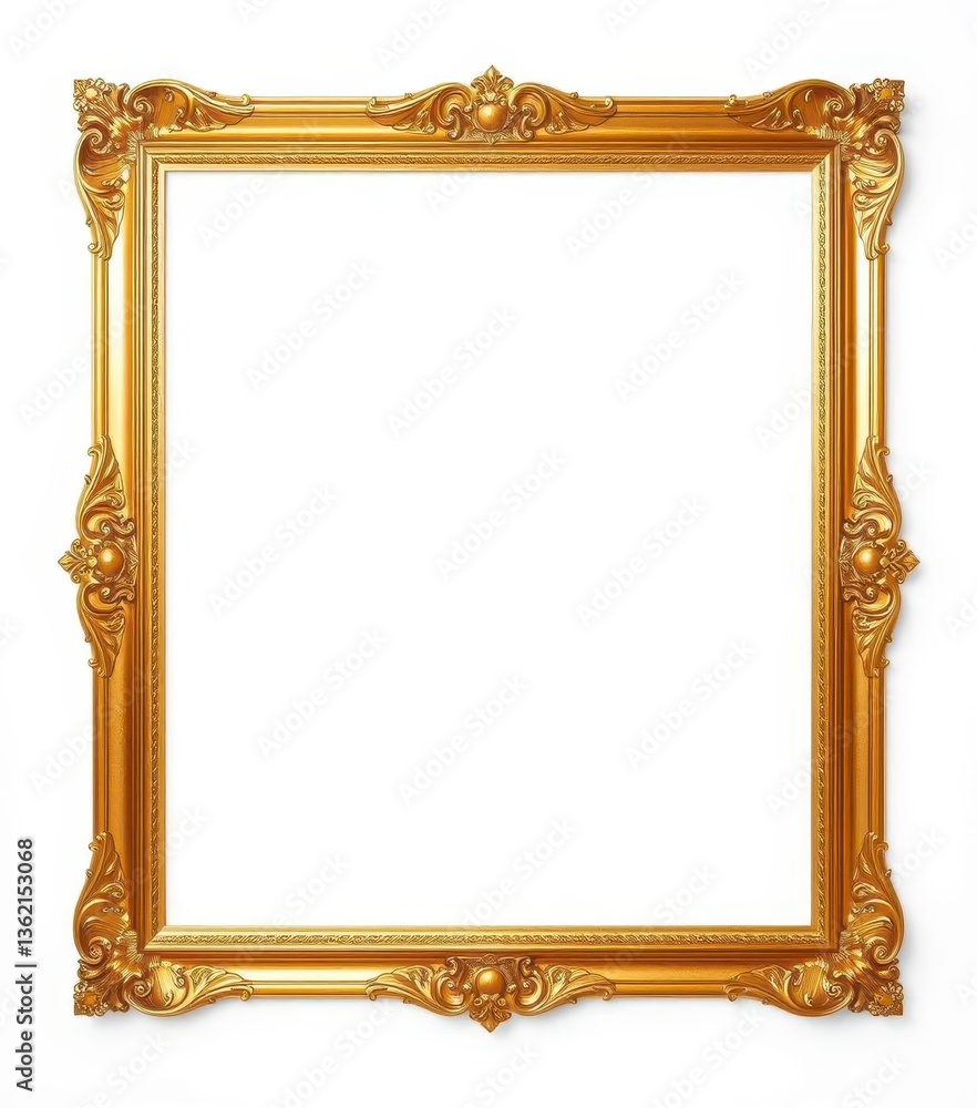 Elegant gold frames isolated on pure white background, invitation, decoration Elegant gold frames isolated on pure white background, invitation, decoration