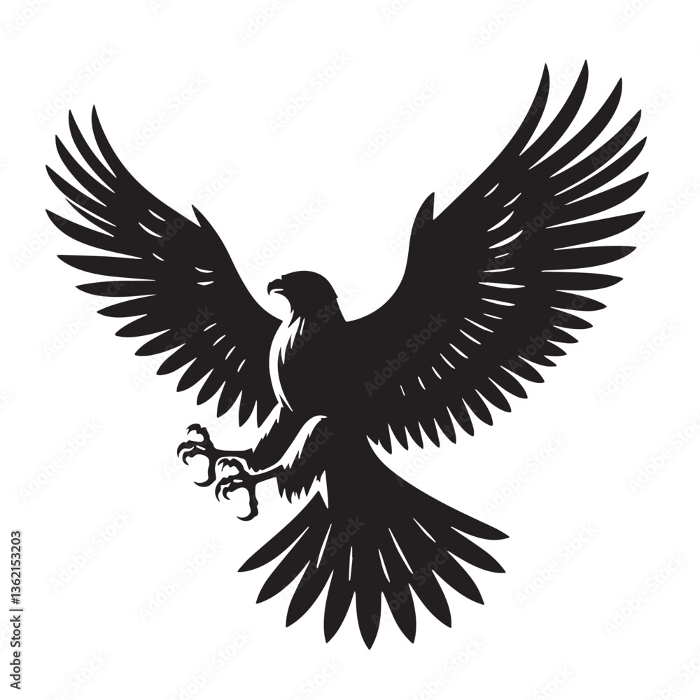 Obraz premium Black Color Falcon Silhouette Vector Illustration, Solid White Background