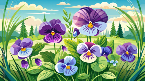 Woolly violets flowers in the meadow