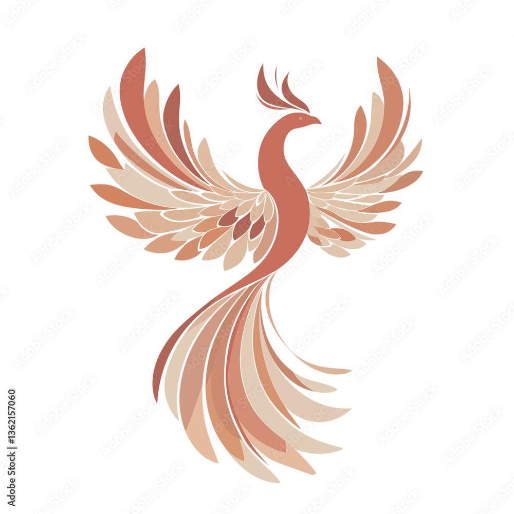 Obraz premium Minimalist boho phoenix illustration in a circle, spiritual animal art in earthy tones, symbolizing rebirth, perfect for mindfulness, meditation, and modern decor.