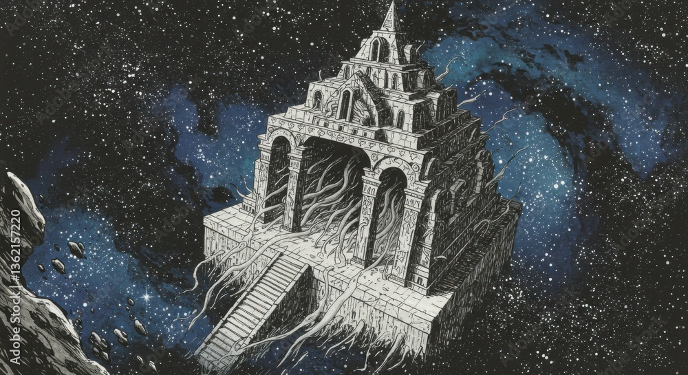 Fototapeta premium Cosmic Horror: Whispering Temple in the Void