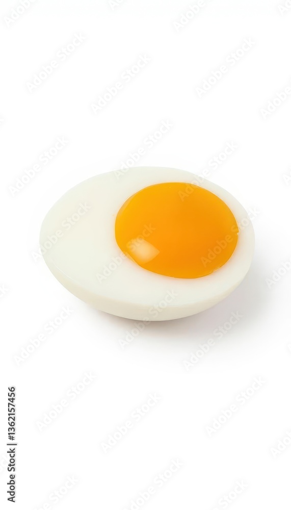 Perfectly boiled egg, halved, showing yolk, isolated on white, design, food, cuisine Perfectly boiled egg, halved, showing yolk, isolated on white, design, food, cuisine