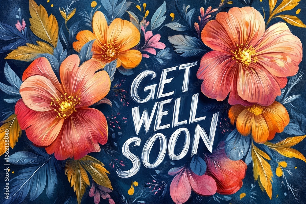 Get well soon greeting card with beautiful colorful flowers, AI Generated Get well soon greeting card with beautiful colorful flowers, AI Generated