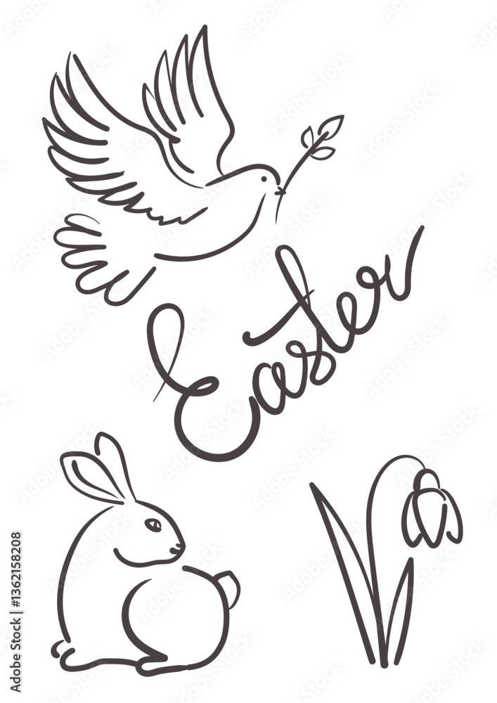 Fototapeta premium Easter card with hand lettering. Hand drawn sketch. Vector illustration.