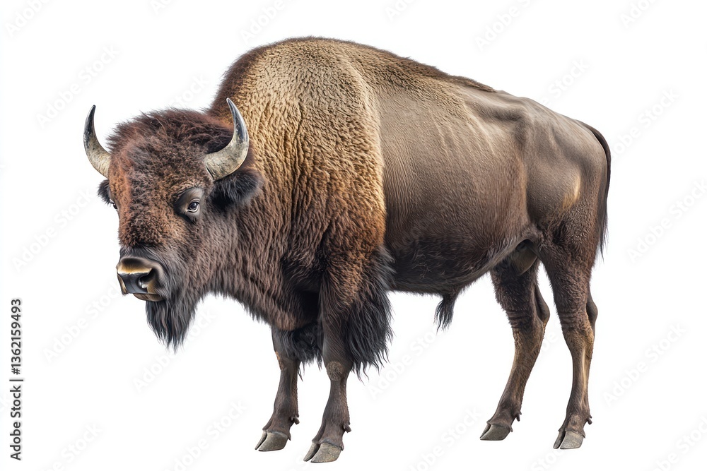 Standing Bison with Fur Isolated on White Background Front View Standing Bison with Fur Isolated on White Background Front View