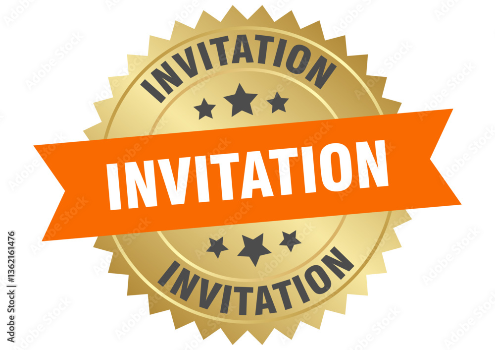 Obraz premium invitation. invitation round orange and gold label isolated on transparent background