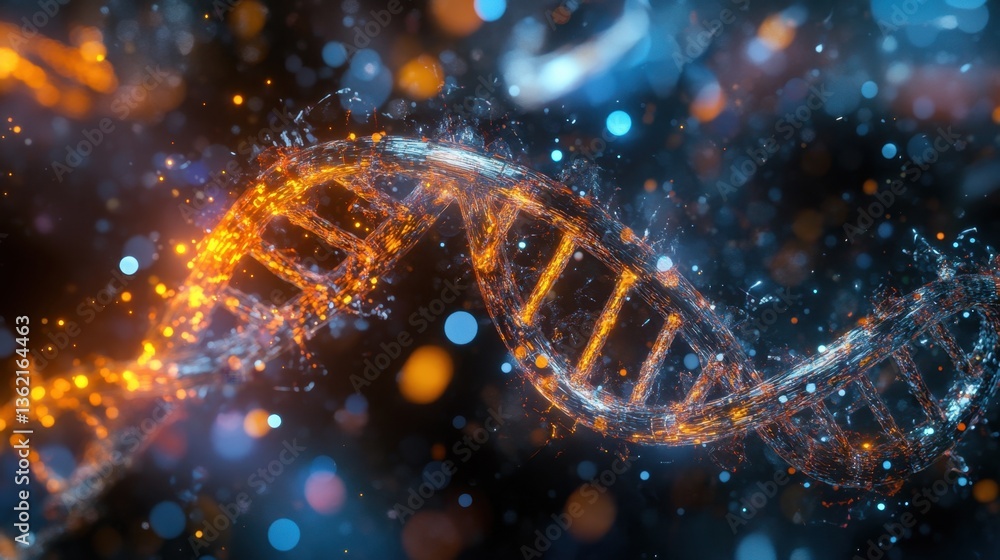 A detailed close-up of a DNA double helix glowing with neon light, symbolizing advanced genetic research. A detailed close-up of a DNA double helix glowing with neon light, symbolizing advanced genetic research.