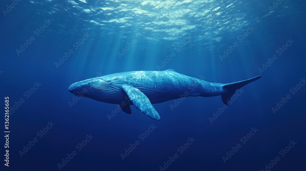 Obraz premium Majestic Blue Whale Gliding Gracefully Through the Deep Ocean Waters