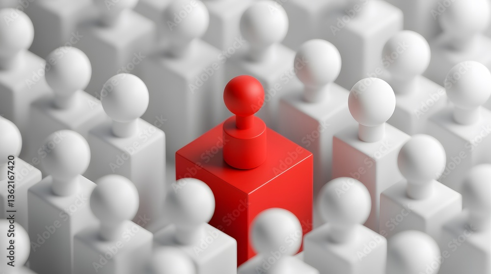Red Leader Among White Crowd 3D Render Abstract Concept Red Leader Among White Crowd 3D Render Abstract Concept