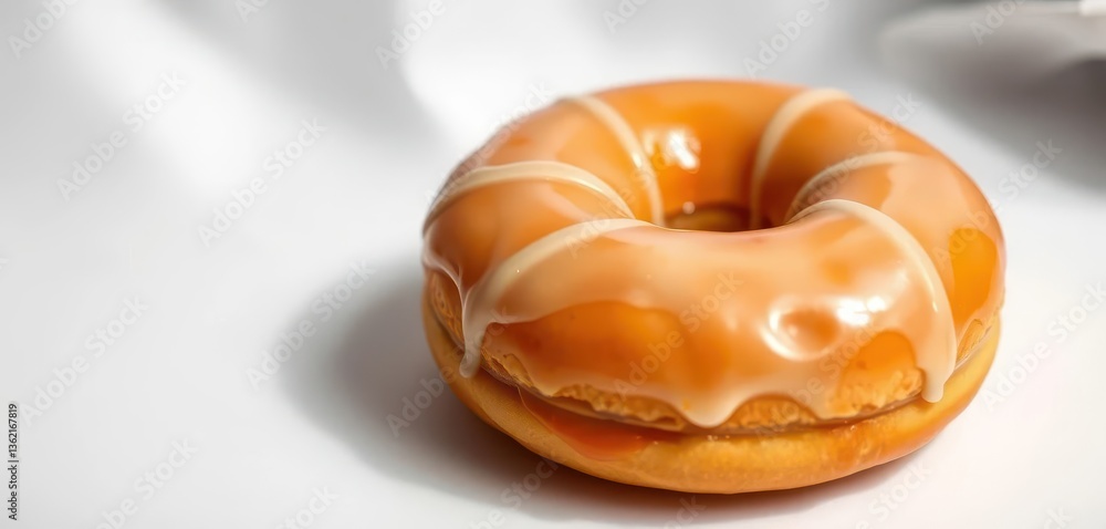 A glazed donut sits on a pristine white background, its glossy glaze reflecting light, studio shot, icing A glazed donut sits on a pristine white background, its glossy glaze reflecting light, studio shot, icing