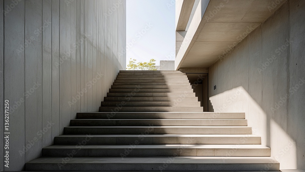 Fototapeta premium Modern concrete stairs in minimalist architectural space