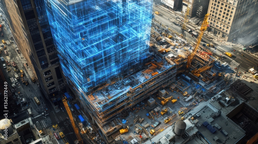 Construction site skyscraper digital overlay city Construction site skyscraper digital overlay city