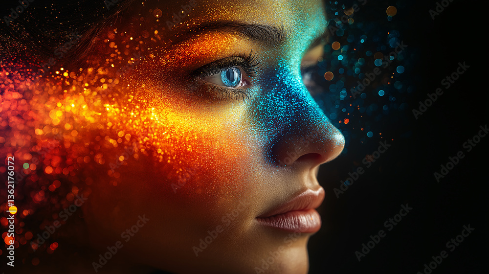 Gros plan d'un visage avec des reflets colorés
Gros plan d'un visage avec des reflets colorés