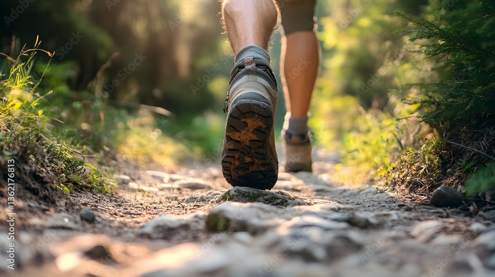 Hiking trail through a lush forested landscape Hiking trail through a lush forested landscape