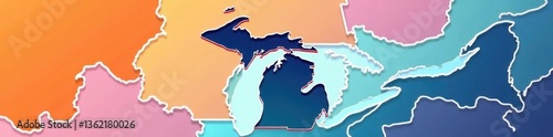 Stylized Michigan shape within Great Lakes outline; vector art , USA, white