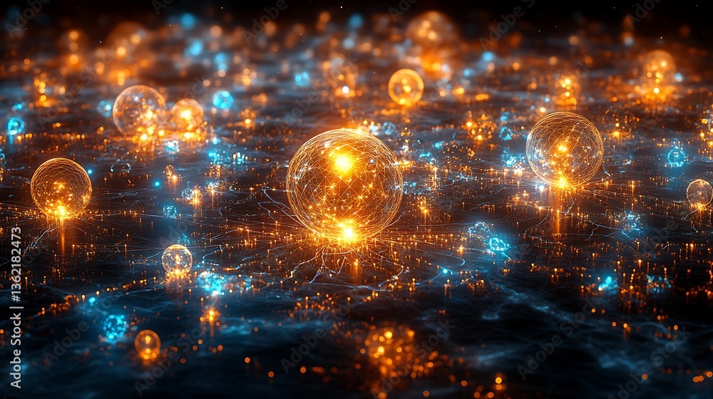 © Kusuma - Glowing orbs on dark surface, abstract digital art. © Kusuma - Glowing orbs on dark surface, abstract digital art.