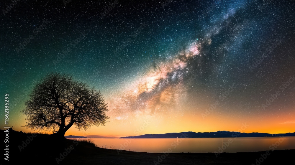 Fototapeta premium The starry night sky, with the Milky Way. AI generative.