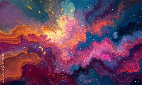 Cosmic Nebula, Vibrant Hues, Celestial Swirls, Abstract Art, Galaxy Painting