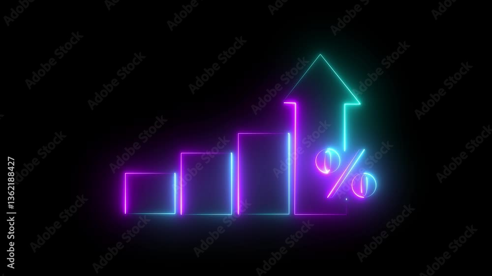 Neon violet -cyan line business graph icon Quality control and company cost reduction. Successful strategy and management. light magenta collar animation and black background Neon violet -cyan line business graph icon Quality control and company cost reduction. Successful strategy and management. light magenta collar animation and black background