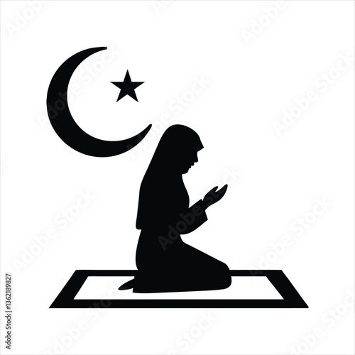 Praying Muslim Woman Crescent Star