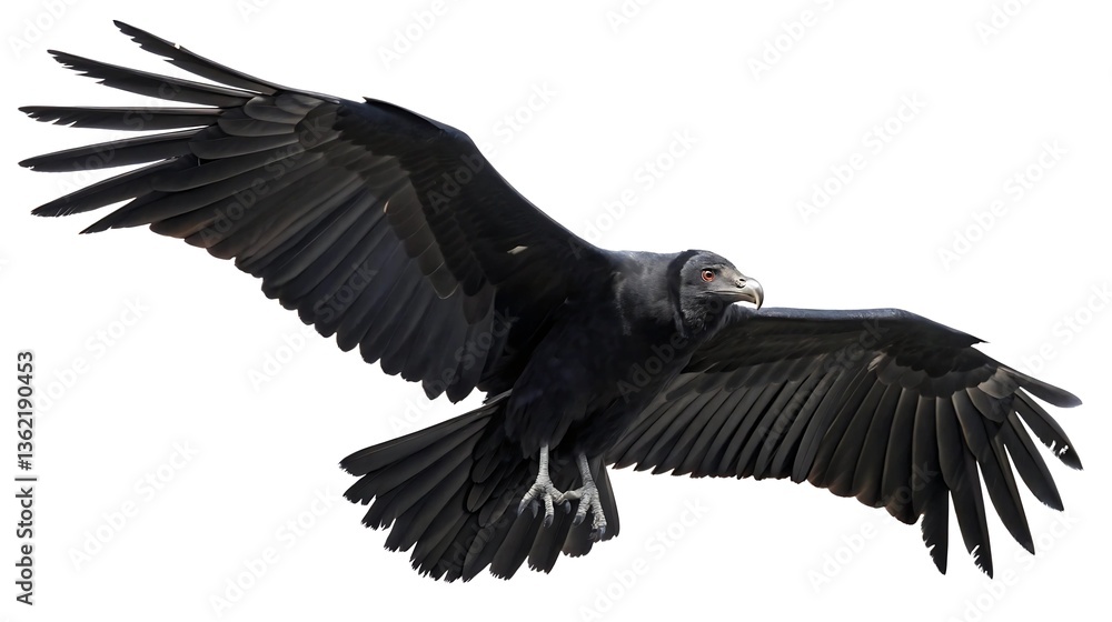Naklejka premium Black Vulture in Flight Isolated on White Background