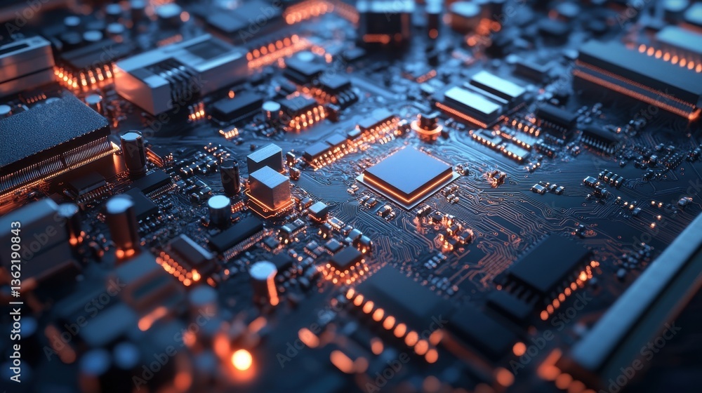 Close-up of semiconductor manufacturing with precision machinery and microchips, symbolizing advanced technology and electronics production. Close-up of semiconductor manufacturing with precision machinery and microchips, symbolizing advanced technology and electronics production.