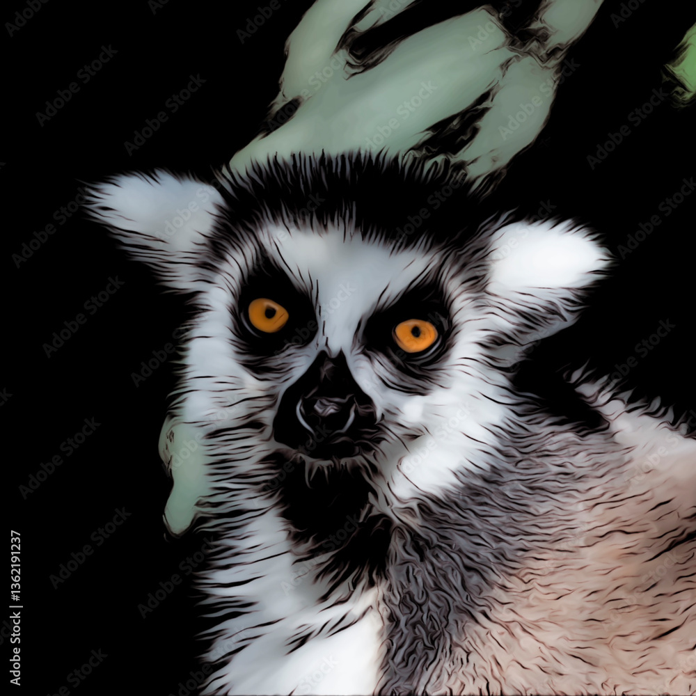 Fototapeta premium ilustración de retrato estilo comic de la cara de un lemur en el zoo