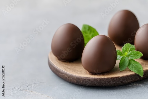 Obraz na płótnie Assorted Swirled Chocolate Easter Eggs in White, Milk, and Dark Patterns on Clean White Background w salonie