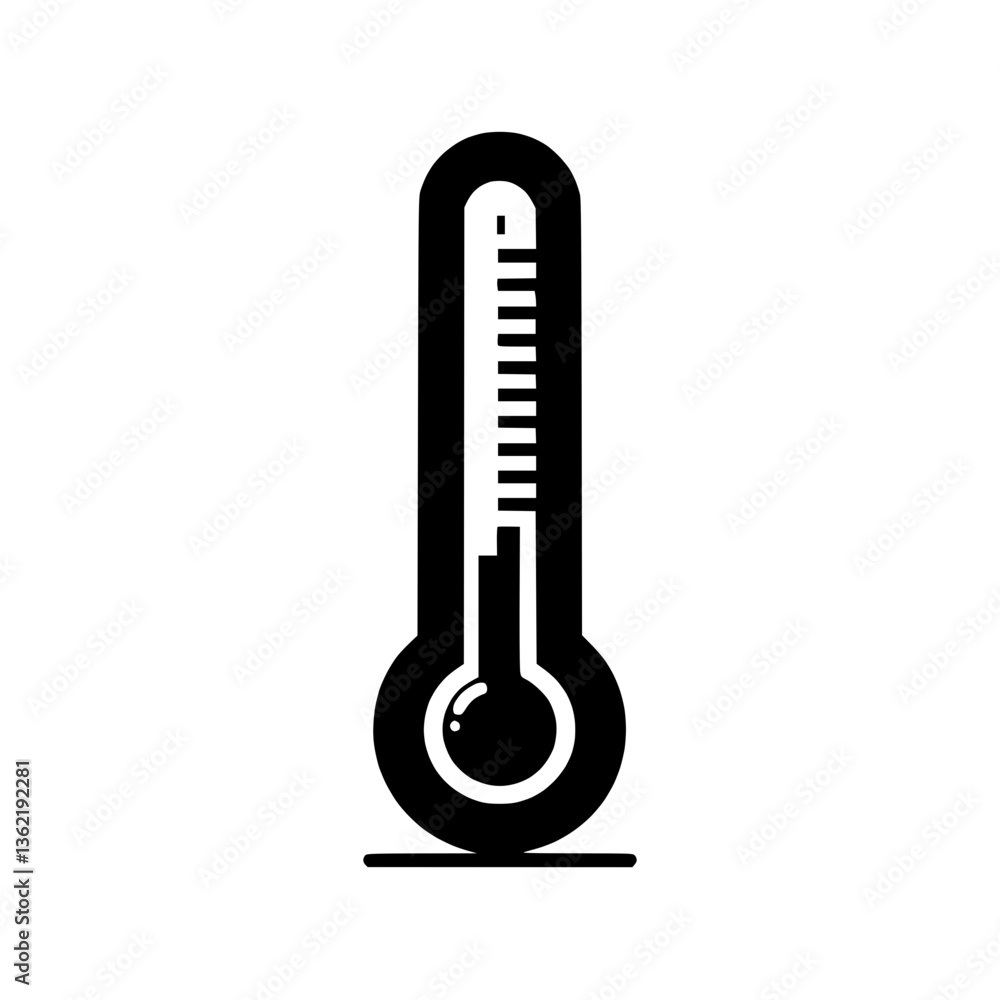 Thermometer icon displaying temperature measurement in black  