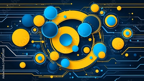 Vibrant yellow and blue abstract technology circles design