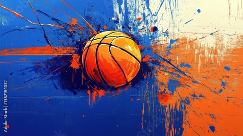 graffiti basketball ball wall orange paint splatters royal blue ever created scroll apparent brush strokes background sports broadcast illustration illustration