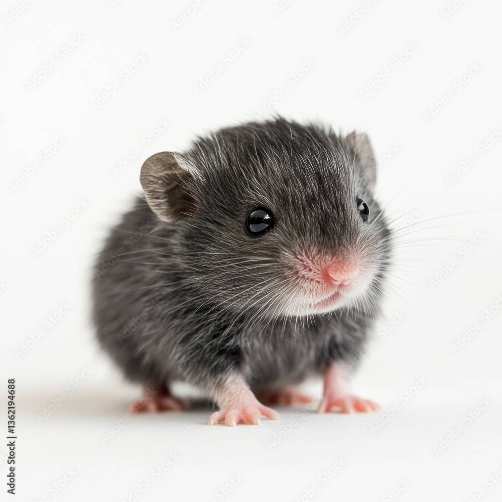 Cute Gray Mouse Standing on White Background with Tiny Pink Nose Cute Gray Mouse Standing on White Background with Tiny Pink Nose