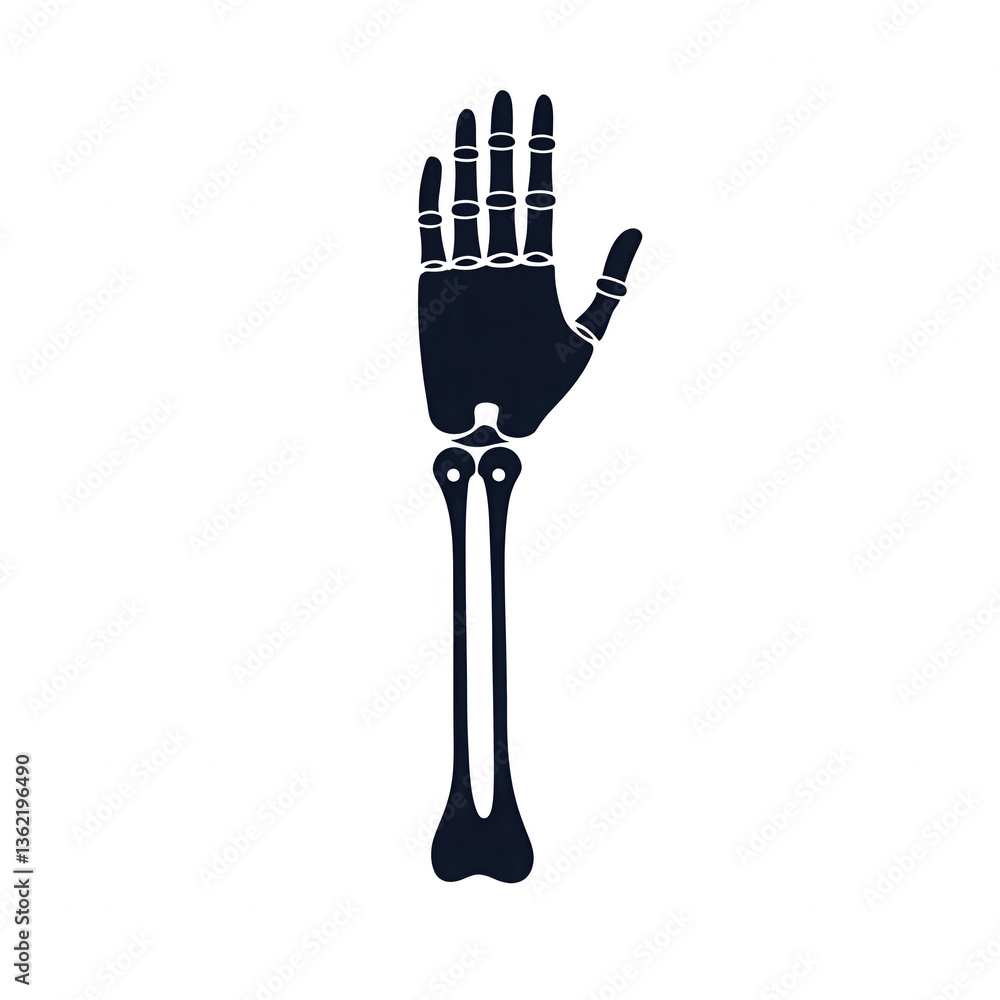 A detailed view of a human skeletal hand, showcasing the bones and joints. Suitable for educational purposes in anatomy and biology. Isolated on a white background. A detailed view of a human skeletal hand, showcasing the bones and joints. Suitable for educational purposes in anatomy and biology. Isolated on a white background.