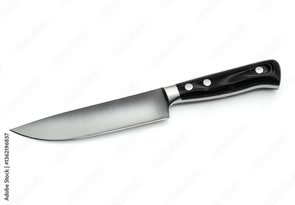 Chef Knife with Black Handle on White Background for Culinary Use Chef Knife with Black Handle on White Background for Culinary Use