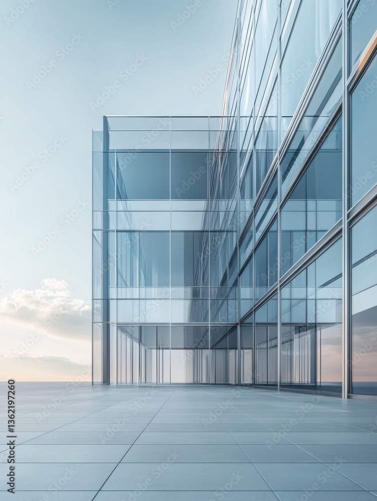 Fototapeta premium Office glass building, 3D rendering of modern architecture