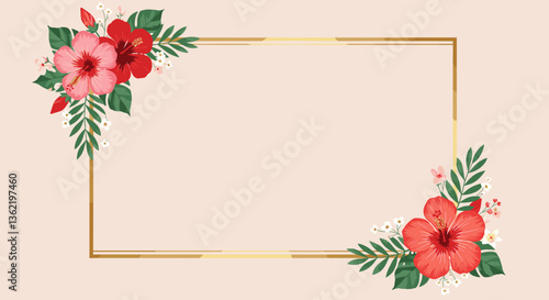 Elegant hibiscus floral frame, perfect for invitations or announcements.