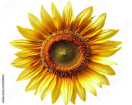 Vibrant Golden Sunflower with Detailed Petals and Deep Green Disc