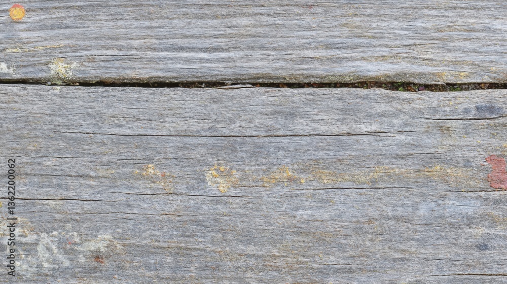 Naklejka premium Weathered Wood Plank Background with Cracked Texture and Faded Paint