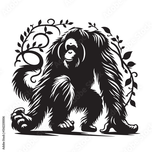 Wallpaper Mural Black Color Orangutan Silhouette Vector Illustration, Solid White Background Torontodigital.ca